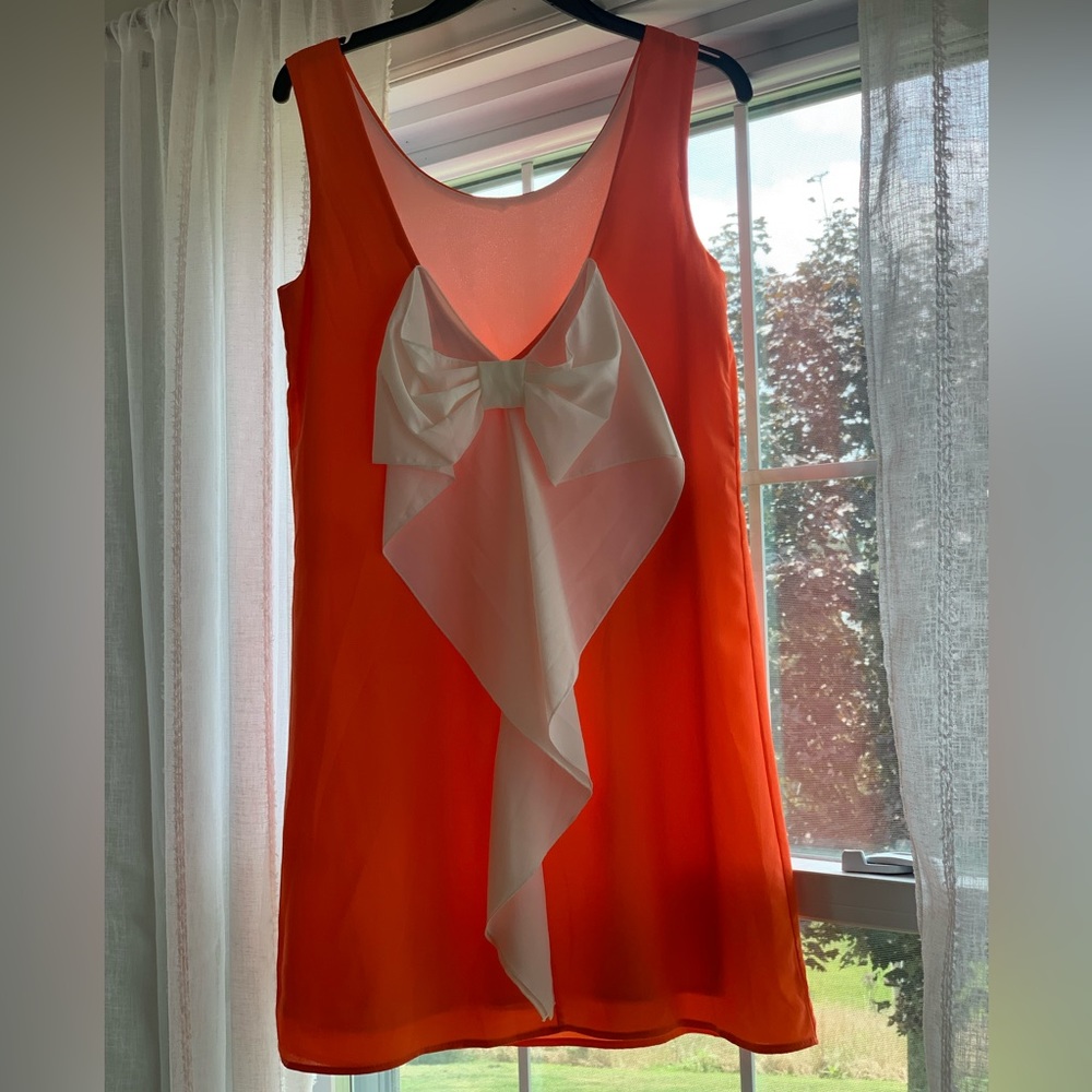 Orange Dress with Large Offwhite Bow